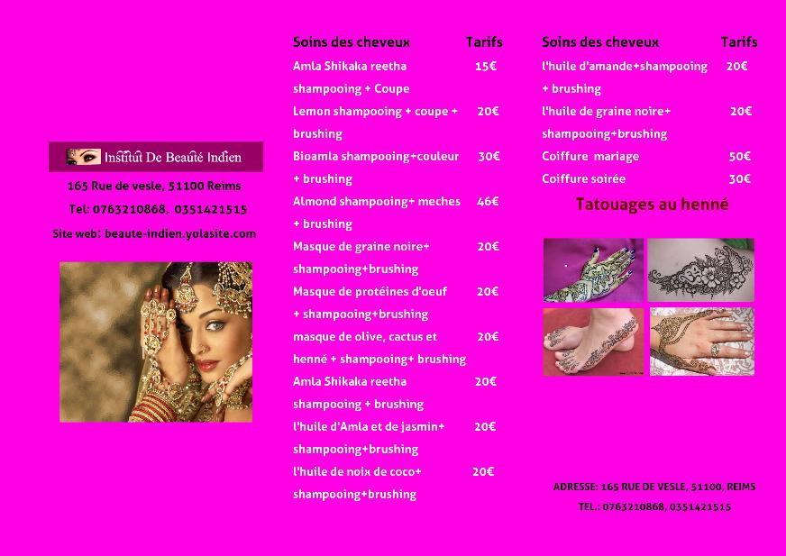 Beauté indien, Epilation au fil reims, Tarifs